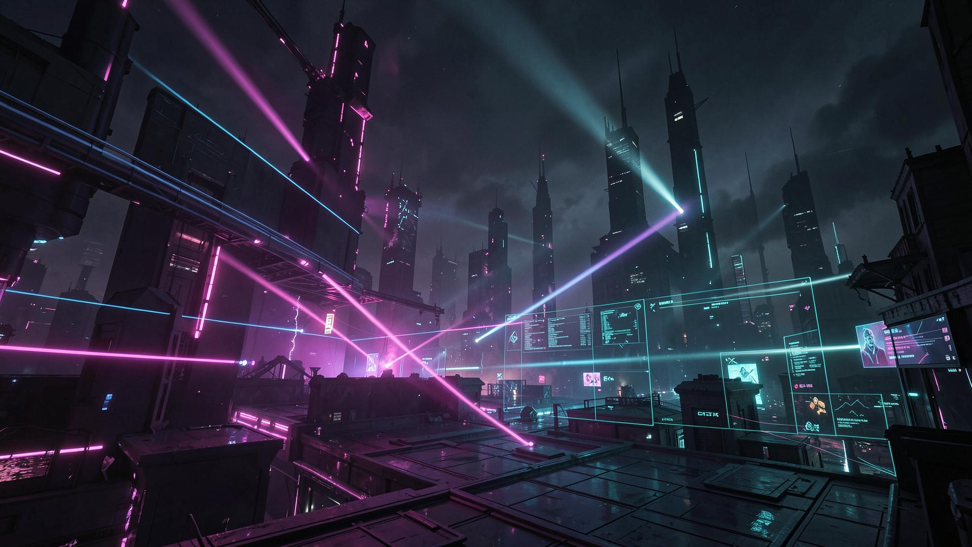 Neon cyberpunk esports skyline